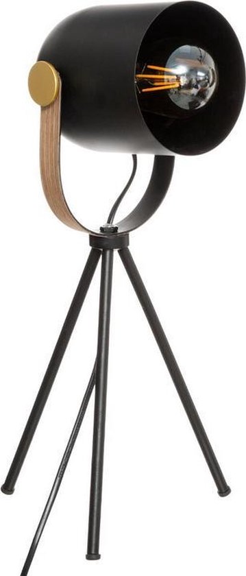bol.com | Statieflamp zwart, hout en goud, metaal | Tripod lamp hoogte 45 cm