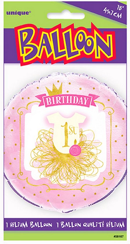 Unique Party 18 Inch Roze/Gouden 1e Verjaardagsballon (Roze/Goud)
