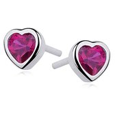 Joy|S - Zilveren 6 mm hartje oorbellen robijn roze zirkonia - gehodineerd