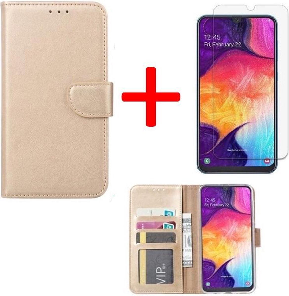 BixB Samsung Galaxy S9 Plus hoesje - bookcase goud + tempered glas screenprotector