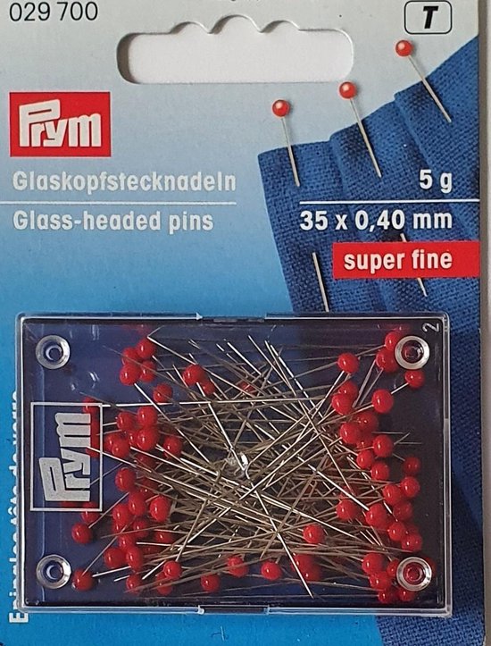 Prym glaskop-spelden, extra dun, staal, knopspelden, rood