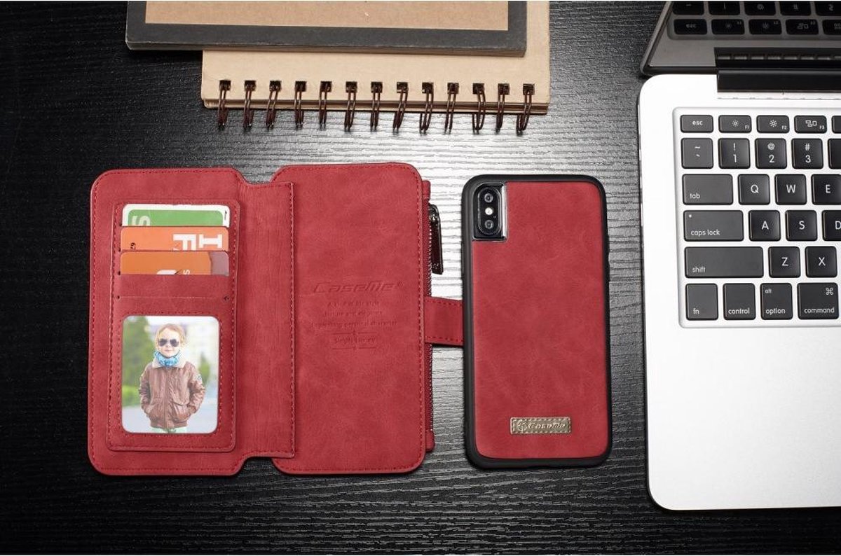 Wallet bookcase met afneembare magnetische hardcase iPhone X/Xs - rood - Caseme