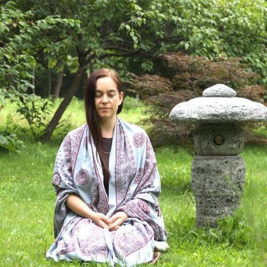 Meditatie omslagdoek met mantra Om, XL, 220 x 106 cm, grijs — afbeelding 4
