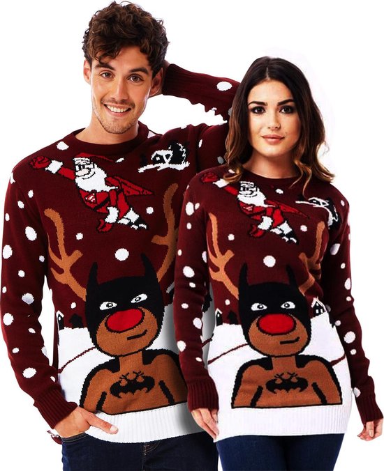 Foute Kersttrui Dames & Heren - Christmas Sweater "SuperKerstman & z'n BatRendier" - Kerst trui Mannen & Vrouwen Maat XXXL