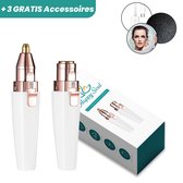 Happy Soul® 2 in 1 Wenkbrauw Trimmer - Precisietrimmer - Inclusief LED make-up spiegeltje en Konjac Spons - USB oplaadbaar - wit