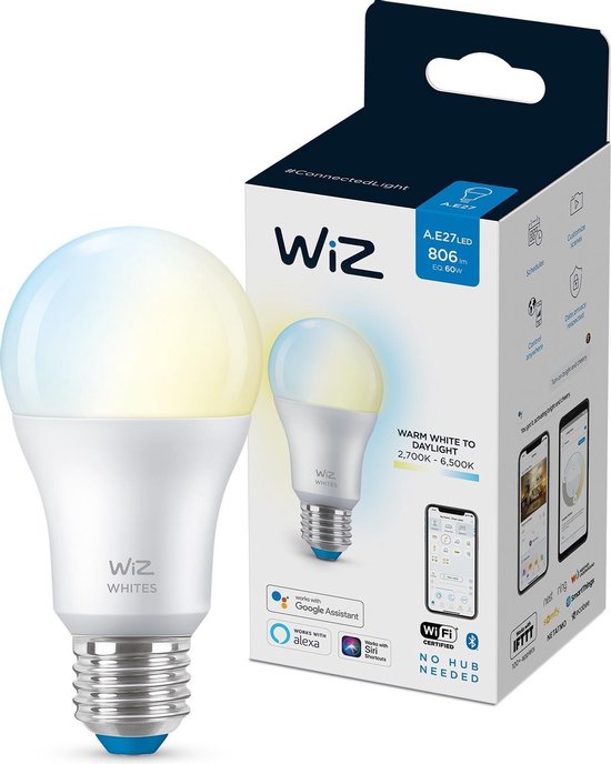 WiZ 8718699787035Z, Ampoule intelligente, Wi-Fi/Bluetooth, Blanc, LED, E27, Blanc chaud