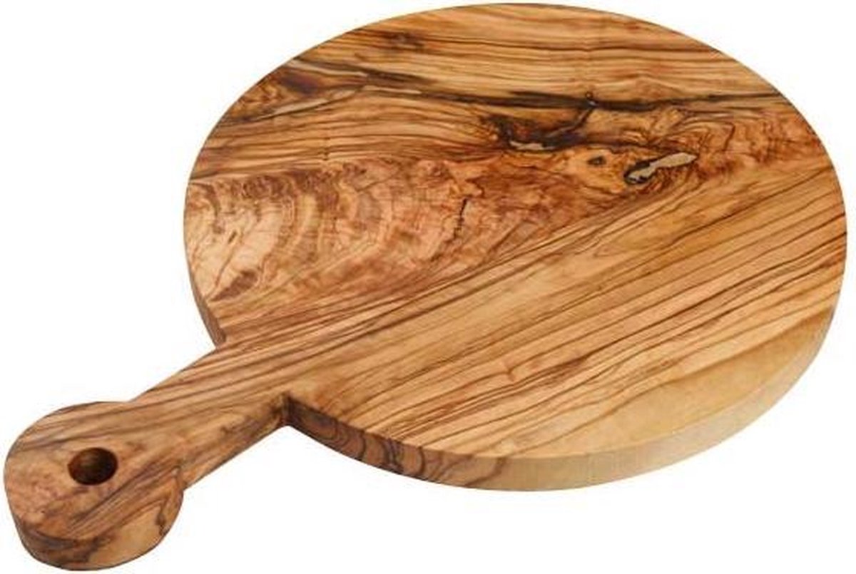 Borrelplank | tapasplank met rond handvat - olijfhout - doorsnee plank 26cm - totaal 38 cm