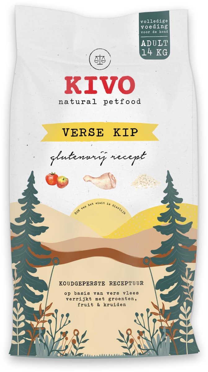 Kivo Petfood Hondenbrokken Verse Kip - 14 kg - Koudgeperst - Glutenvrij