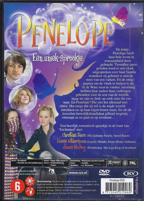 DVD hoes van de film Penelope met Christina Ricci, James McAvoy en Reese Witherspoon.
