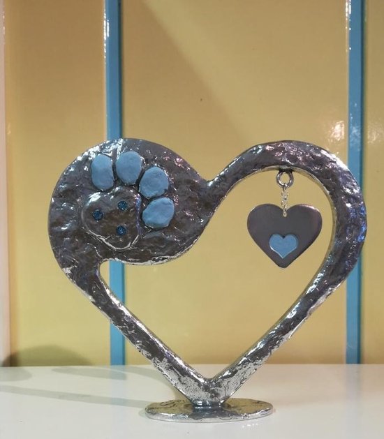 Sculpture coeur, jambe bleue avec pierres Swarovski
