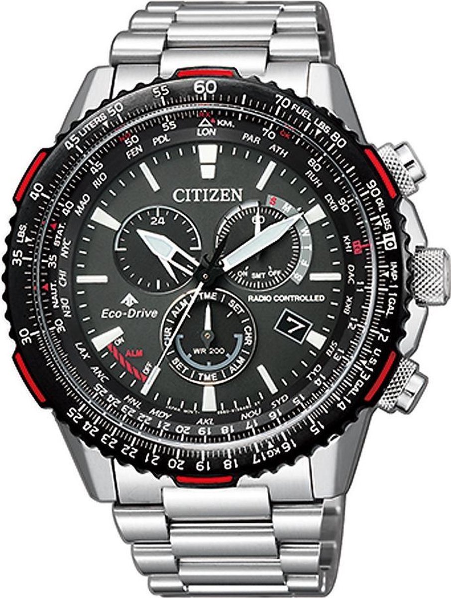 Citizen Radio Controlled Horloge - Citizen heren horloge - Zwart - diameter 47 mm - roestvrij staal