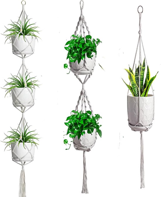 oven Literaire kunsten zelf Set van 3 Stuks Macrame Plantenhangers - Handmade Planthanger voor Binnen -  Muur... | bol.com