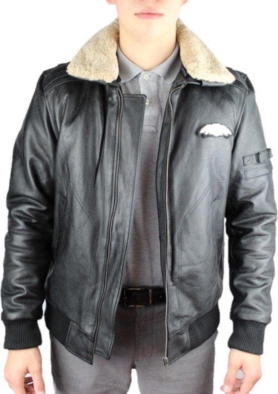 Urban 5884® - Pilot OL - Veste pour homme - Veste d'hiver - Cuir d'agneau véritable - Zwart - Col amovible - Taille 5XL