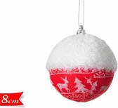 Kerstbal bekleed met kerstmotief op textiel | diameter 8 cm.