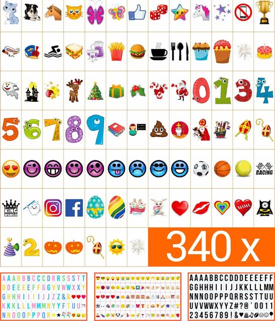 340 Stuks Lightbox Letters, Symbolen en Emoticons set oa Sinterklaas en Kerst | A3, A4 of A5 light box | King Mungo