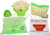 Popcorn Popper Silicone Green - PopcornMaker Simple Foldable - Grand bol avec couvercle - Poignées résistantes à la chaleur - 100 BPA Free Food Grade Silicone - Corn Snack Fat Free - Micro-ondes Lave-vaisselle Convient - Propres épices - Avec Recette