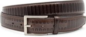 JV Belts - Fraaie unisex riem bruin met streep patroon 3.5 cm breed - Bruin - Casual - Echt Leer - Taille: 105cm - Totale lengte riem: 120cm