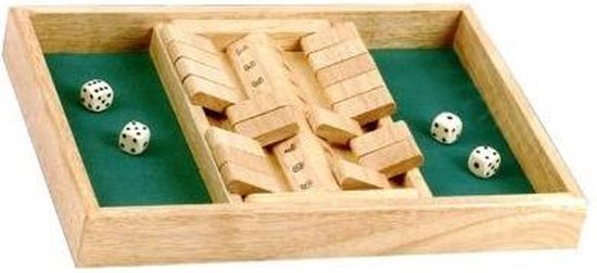 Longfield Games Shut the box bordspel, 2 spelers, inclusief 4 houten dobbelstenen. Afm. 34 x 24 x 4 cm
