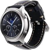 Samsung Gear S3 Leren Bandje zwart voor deSamsung Gear S3 / Galaxy Watch 46mm SM-R800 - Leren Armband / Polsband / Strap Band / zilverkleurige sluiting Watchbands-shop.nl