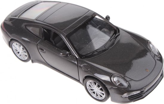 Welly Porsche 911 991 Carrera S Grijs Zwart Coupé Vanaf 2011 ca. 1/34-1/46 Metalen Modelauto Die-Cast Nieuw in Doos