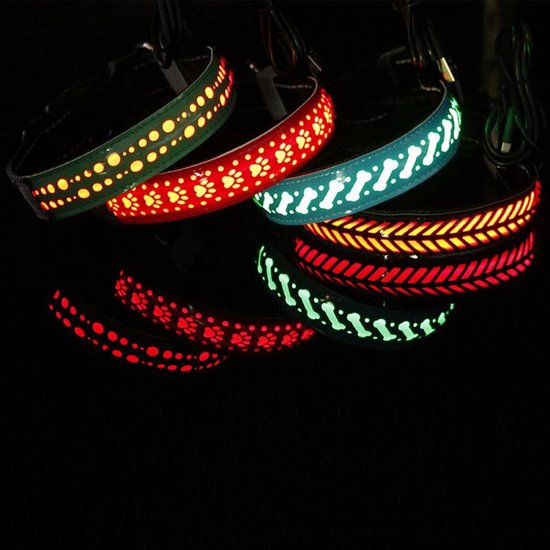 bol.com | Hondenhalsband met licht - Maat S - Blauw met Botjes