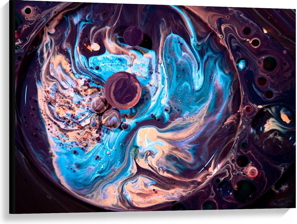 KuijsFotoprint Canvas - Paars/Blauwe Verfvlekken - 100x75cm Foto op Canvas Schilderij (Wanddecoratie op Canvas)