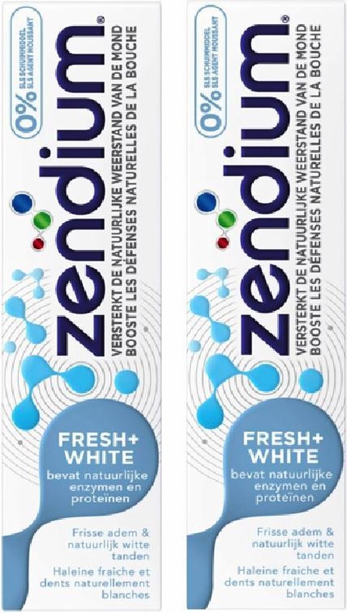 Goedkoopste Zendium Fresh Whitener - 2 x 75 ml - Tandpasta - Voordeelverpakking