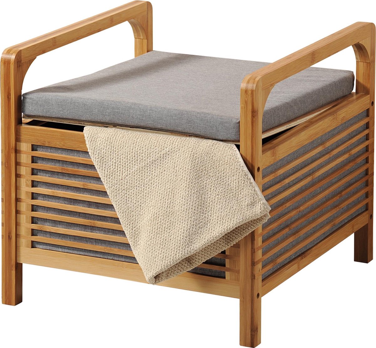 Badkamer krukje met opbergvak bamboo 50x49x47cm