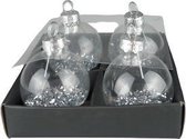 Kerstballetjes - Set van 4 - Glitter -  Zilver - Klein
