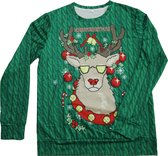 Kersttrui Dames en Heren Cool Rendier - Rudolf - (Groen) (M) - Foute Kersttrui