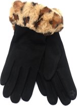 Handschoenen met Imitatie Luipaardbont - Dames - One Size - Touchscreen Tip - Zwart - Dielay