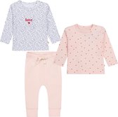 Little Label - babysetje - 2 shirts en broekje - roze en hartjes - maat: 62 - bio-katoen