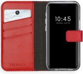 iPhone 12 Mini Hoesje met Pasjeshouder - Selencia Echt Lederen Booktype - Rood