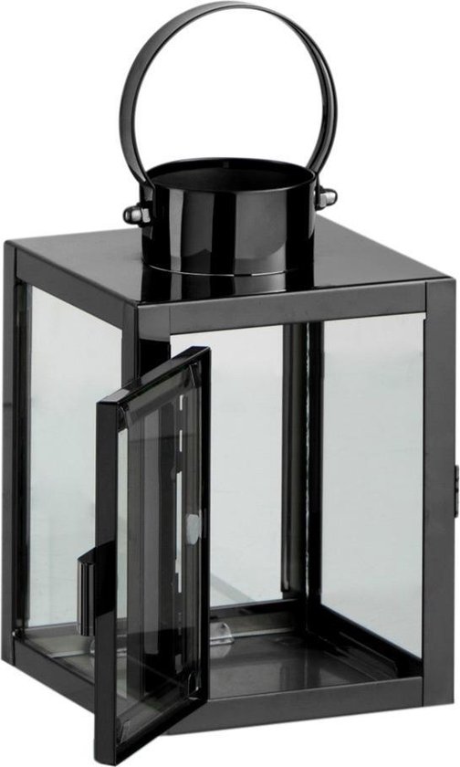 J-Line Lantaarn Windlicht Vierkant Metaal/Glas Zwart | bol.com