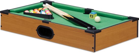 Relaxdays pooltafel met accessoires - poolbiljart - hout look - mini pool tafel - 51x31 cm
