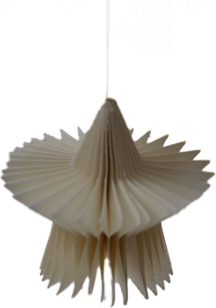 set van 2 - kersthanger - papieren ster honeycomb - ivoor - 7,5 cm - fairtrade