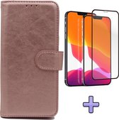 iPhone 12 Pro Max Hoesje Rosegoud - Luxe Kunstlederen Portemonnee Book Case & Volledige Display Screenprotector