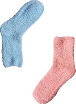 2 paar Huissokken | Sokken Dames 37 42 | Huissokken Fluffy Roze en lichtblauw | Slofsokken