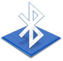 Bluetooth-logo op een blauwe vierkante achtergrond.