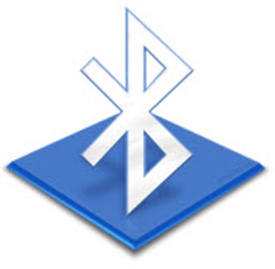Bluetooth-logo op een blauwe vierkante achtergrond.