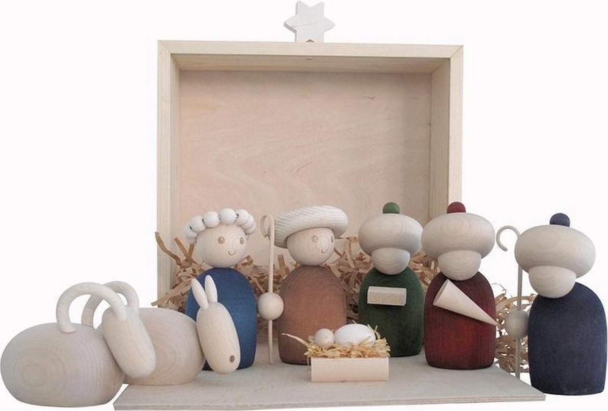 Aarikka Kerstkribbe - in houten kistje 21x26