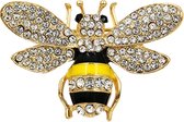 Fako Bijoux® - Broche - Bij - Bee - Kristal - 37x25mm - Geel/Zwart
