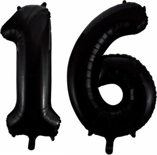Folieballon 16 jaar zwart 41cm