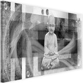 Schilderij Boeddha in abstractie, 2 maten, zwart-wit, Premium print
