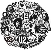 50 zwart wit stickers met bands en artiesten - voor laptop, gitaar, muur etc.