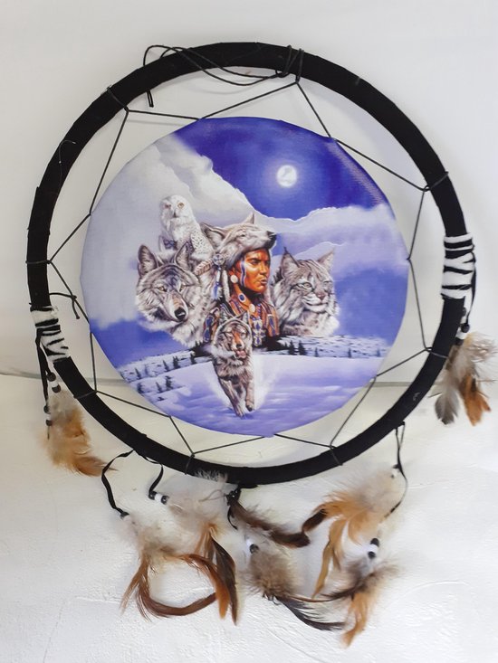 tent Ramkoers Top Indianen beeld dromenvanger met indiaan,wolf en sneeuwuil 38x38x2 cm |  bol.com