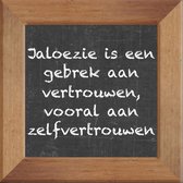 Wijsheden op krijtbord tegel over Overig met spreuk :Jaloezie is een gebrek aan vertrouwen vooral aan zelfvertrouwen