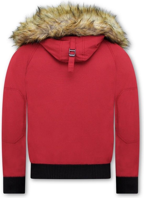 Veste d'hiver courte Enos homme - Avec col en fausse fourrure - Rouge - Taille: XL