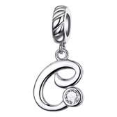 Tracelet - Zilveren bedels - Sierletter C bedel | Charm letter C Alfabetbedel | Met grote zirkonia | 925 Sterling Zilver - Pandora compatible - 925 Zilver Certificaat - In Leuke Ca