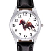 Paard -horloge -zwart- 2.5 cm-leer- Smalle pols-Charme Bijoux